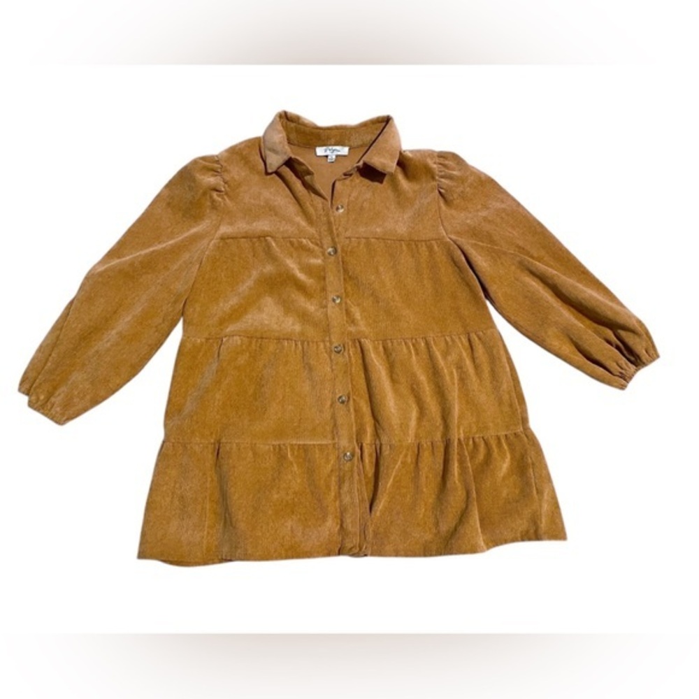 Polagram Tan Corduroy Button-Up Tiered Shirt Size Small